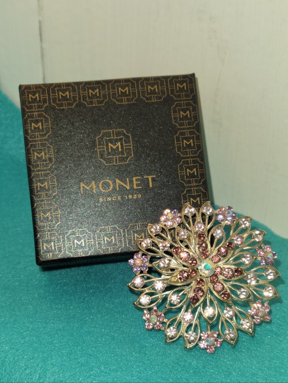 Monet Gold-Tone Floral Brooch with Pink Crystals